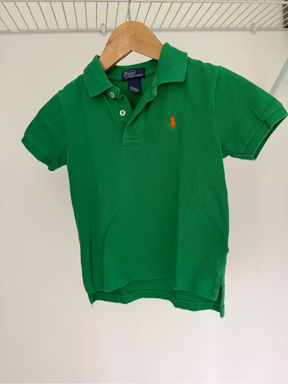 Ralph Lauren Green Polo Shirt with Orange Logo - Kids
